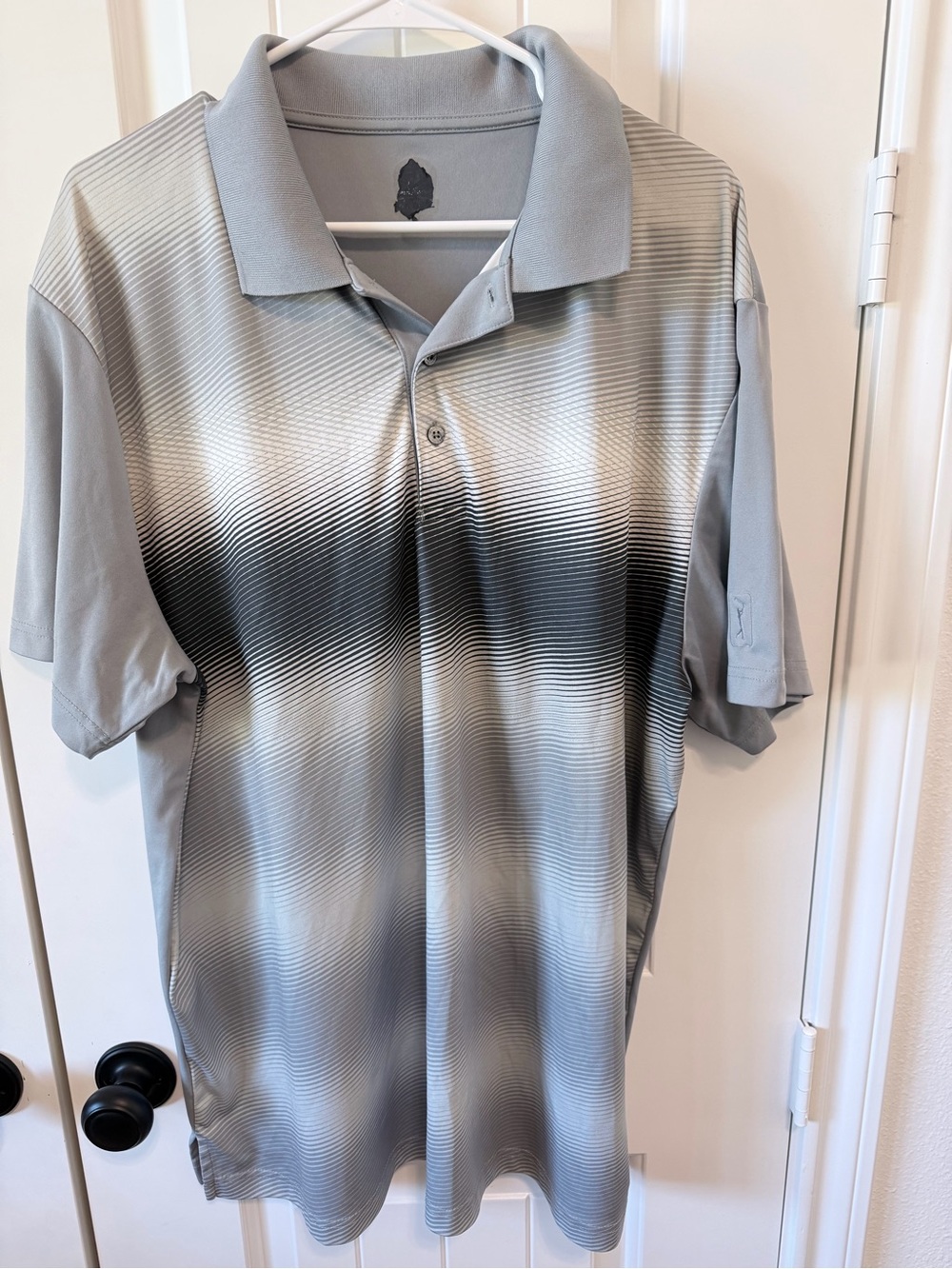 Greg Norman Gray Striped Performance Golf Polo Men’s Approx XL
